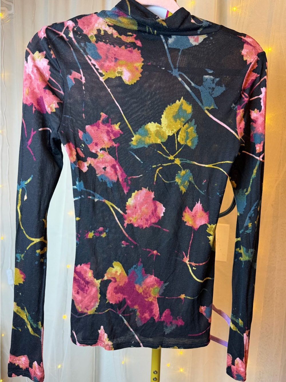 BCBGMaxAzria Black Floral Sheer Turtleneck Top - Picture 4 of 5